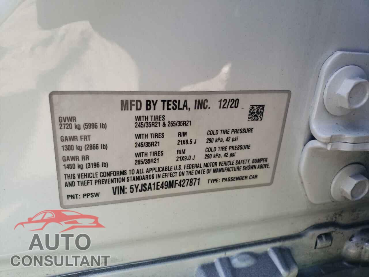 TESLA MODEL S 2021 - 5YJSA1E49MF427871