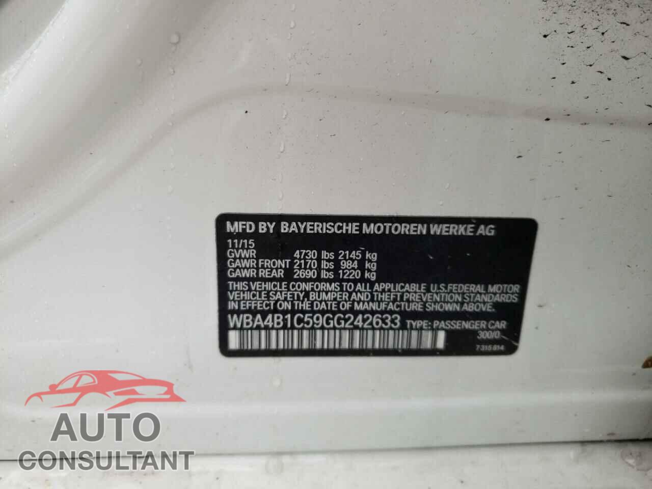 BMW 4 SERIES 2016 - WBA4B1C59GG242633