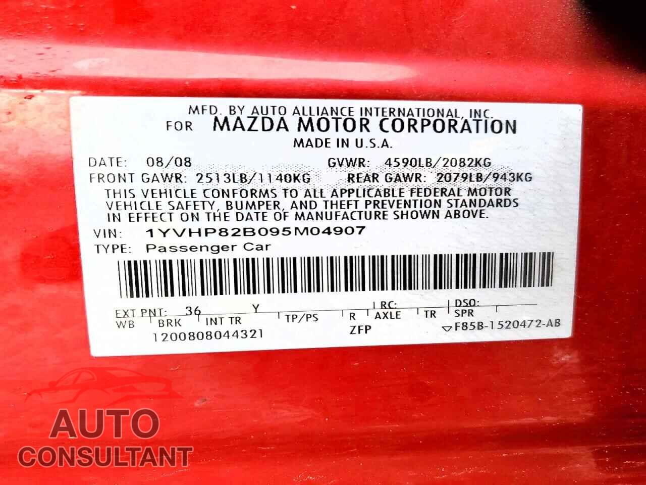 MAZDA 6 2009 - 1YVHP82B095M04907