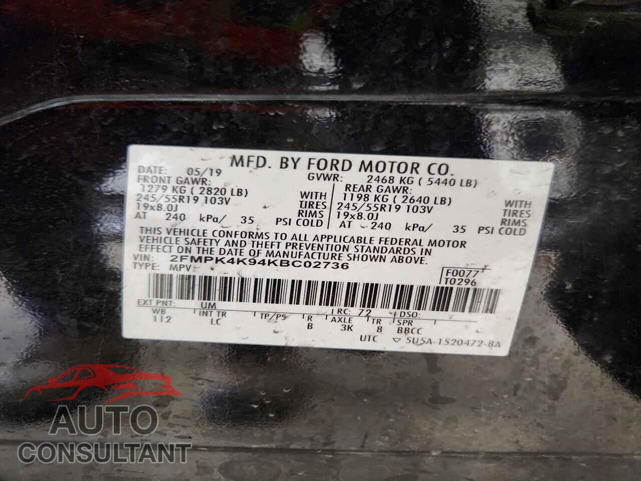 FORD EDGE 2019 - 2FMPK4K94KBC02736