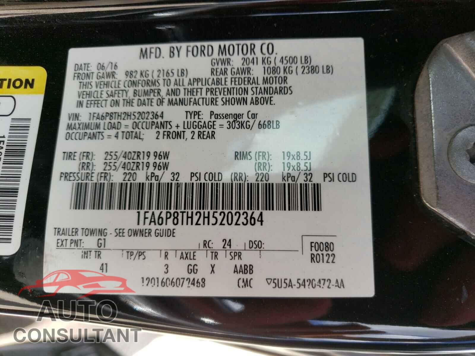 FORD MUSTANG 2017 - 1FA6P8TH2H5202364