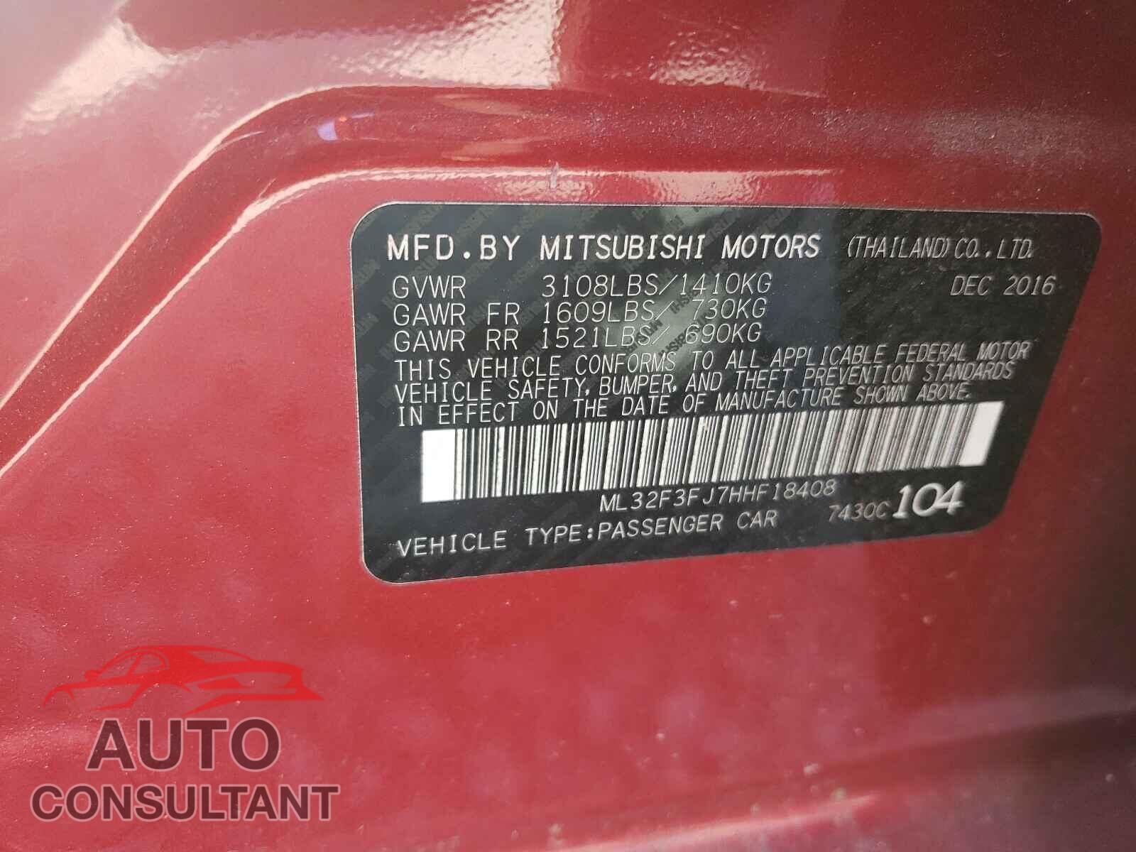 MITSUBISHI MIRAGE 2017 - ML32F3FJ7HHF18408