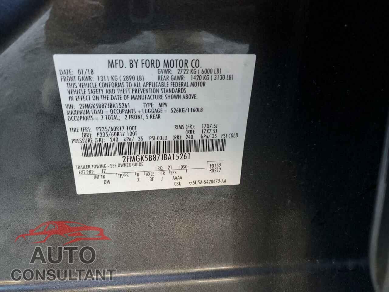 FORD FLEX 2018 - 2FMGK5B87JBA15261