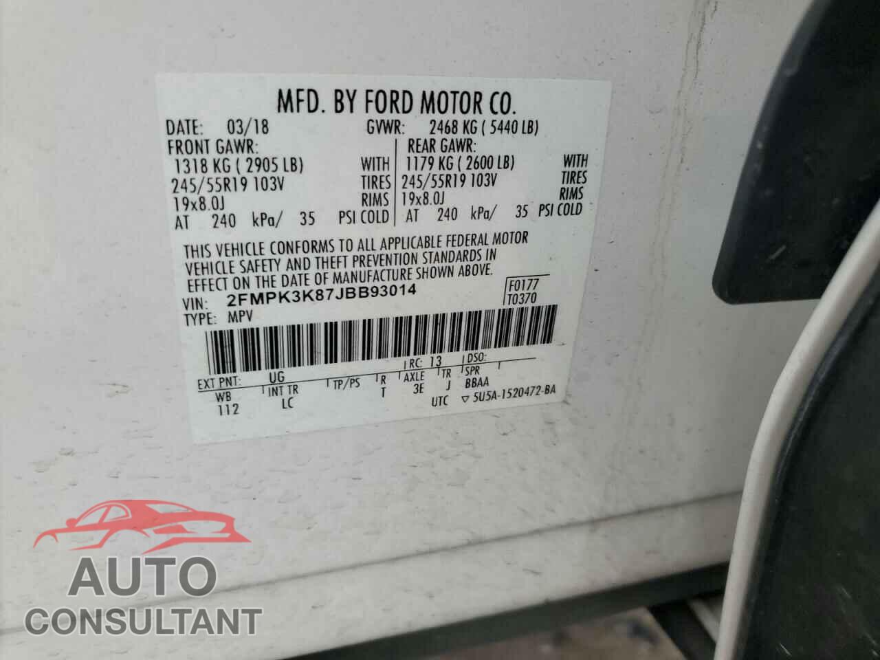 FORD EDGE 2018 - 2FMPK3K87JBB93014