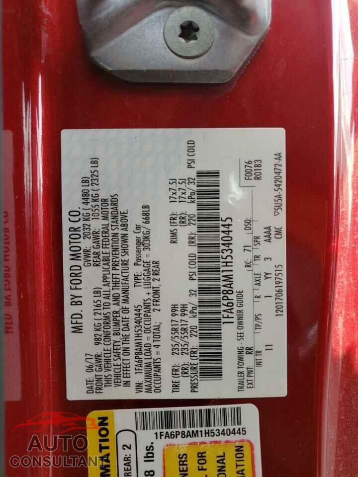 FORD MUSTANG 2017 - 1FA6P8AM1H5340445