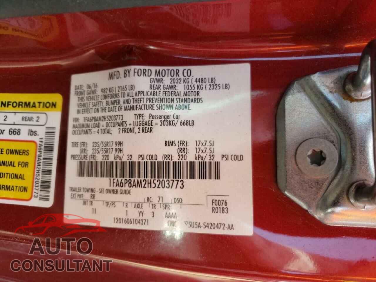 FORD MUSTANG 2017 - 1FA6P8AM2H5203773