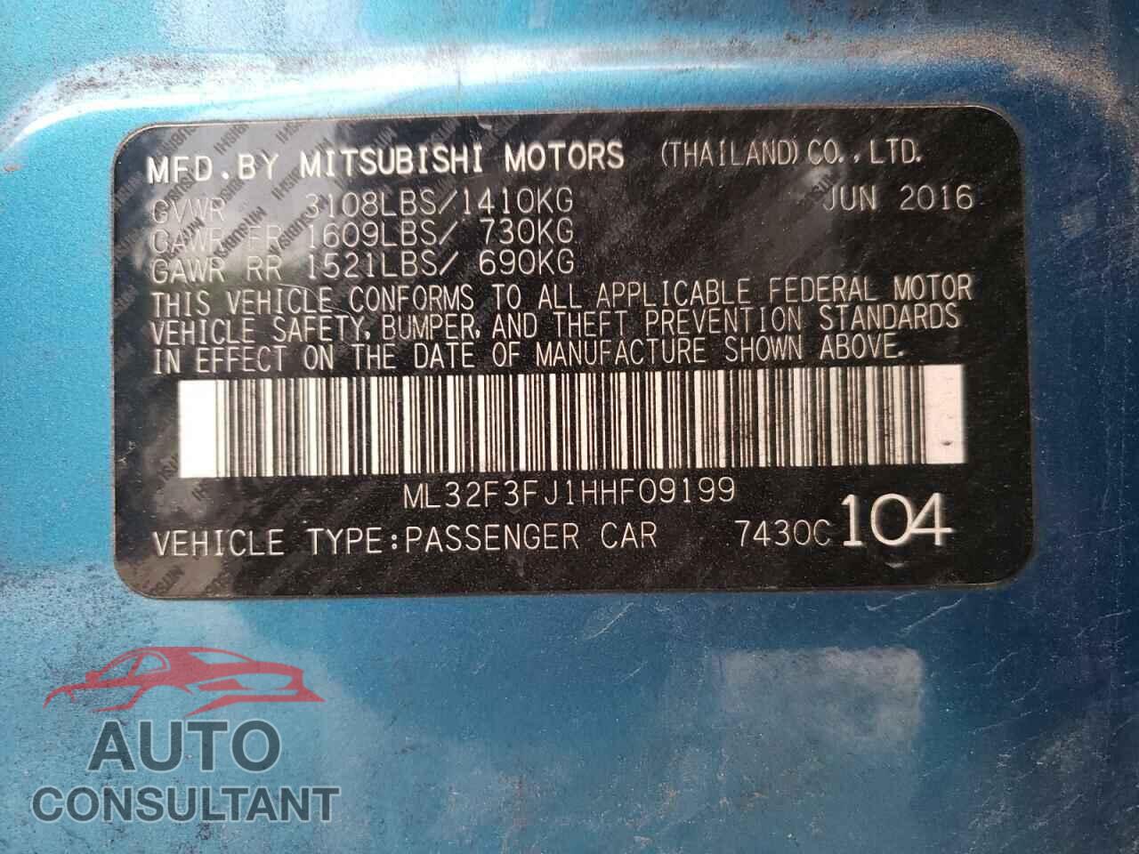 MITSUBISHI MIRAGE 2017 - ML32F3FJ1HHF09199