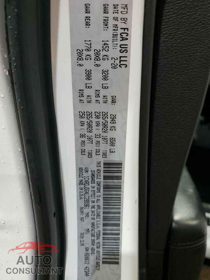 DODGE DURANGO 2020 - 1C4RDJDG4LC285961