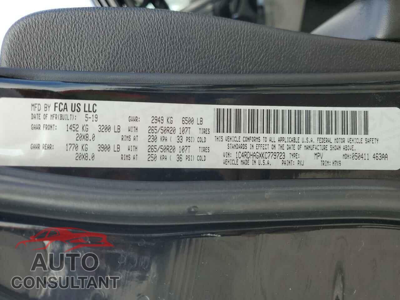 DODGE DURANGO 2019 - 1C4RDHAGXKC779723