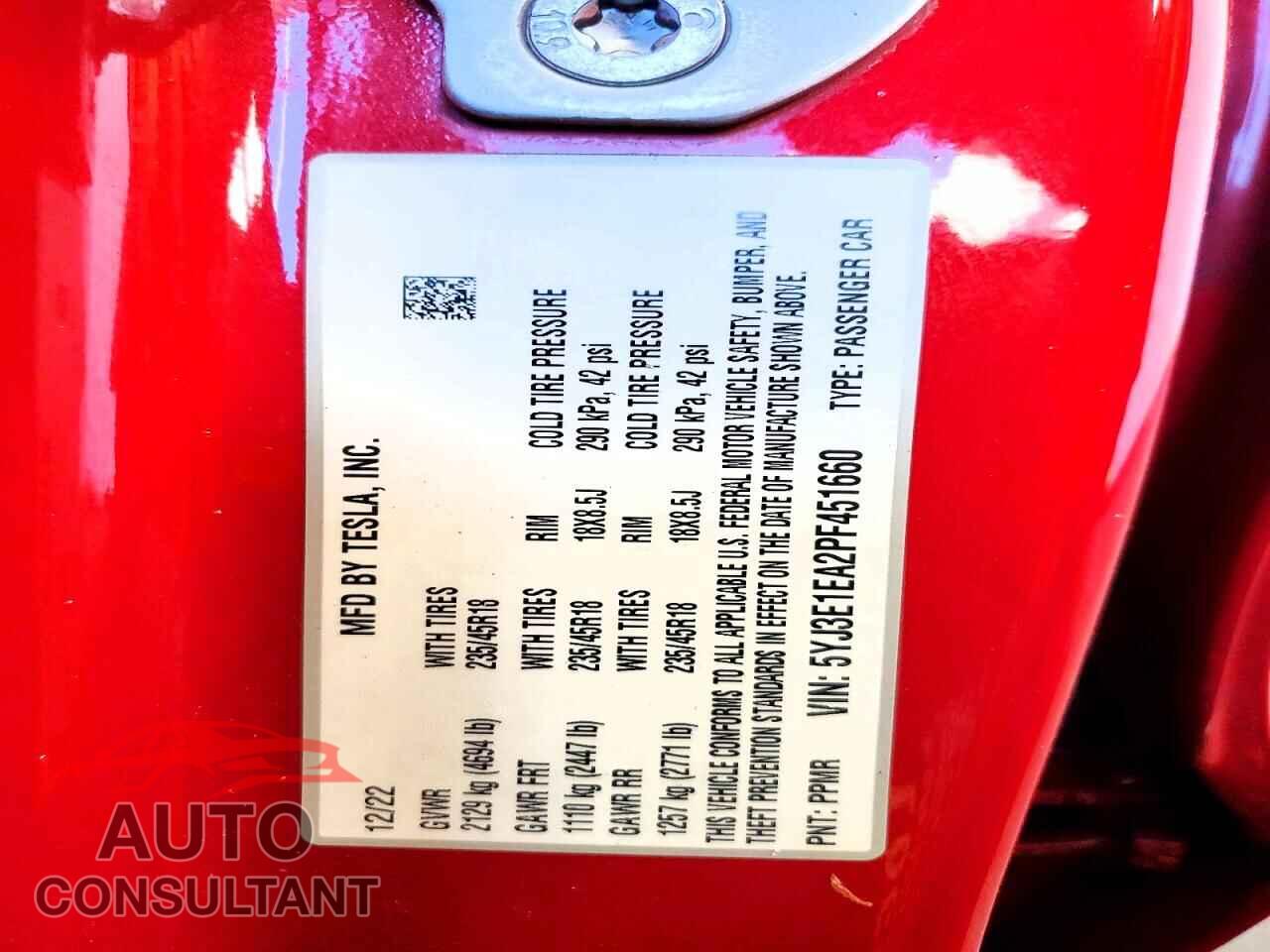 TESLA MODEL 3 2023 - 5YJ3E1EA2PF451660