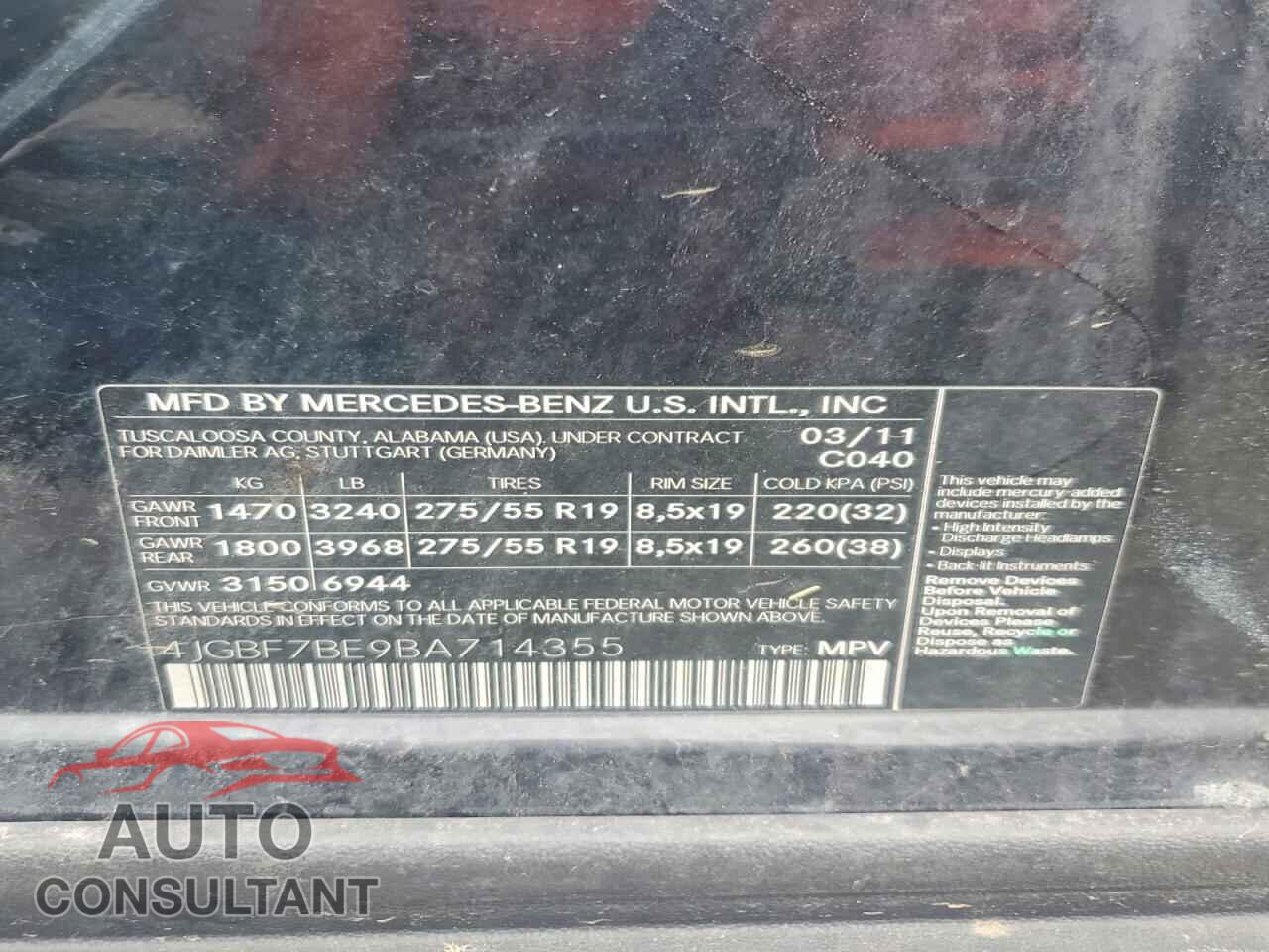 MERCEDES-BENZ GL-CLASS 2011 - 4JGBF7BE9BA714355