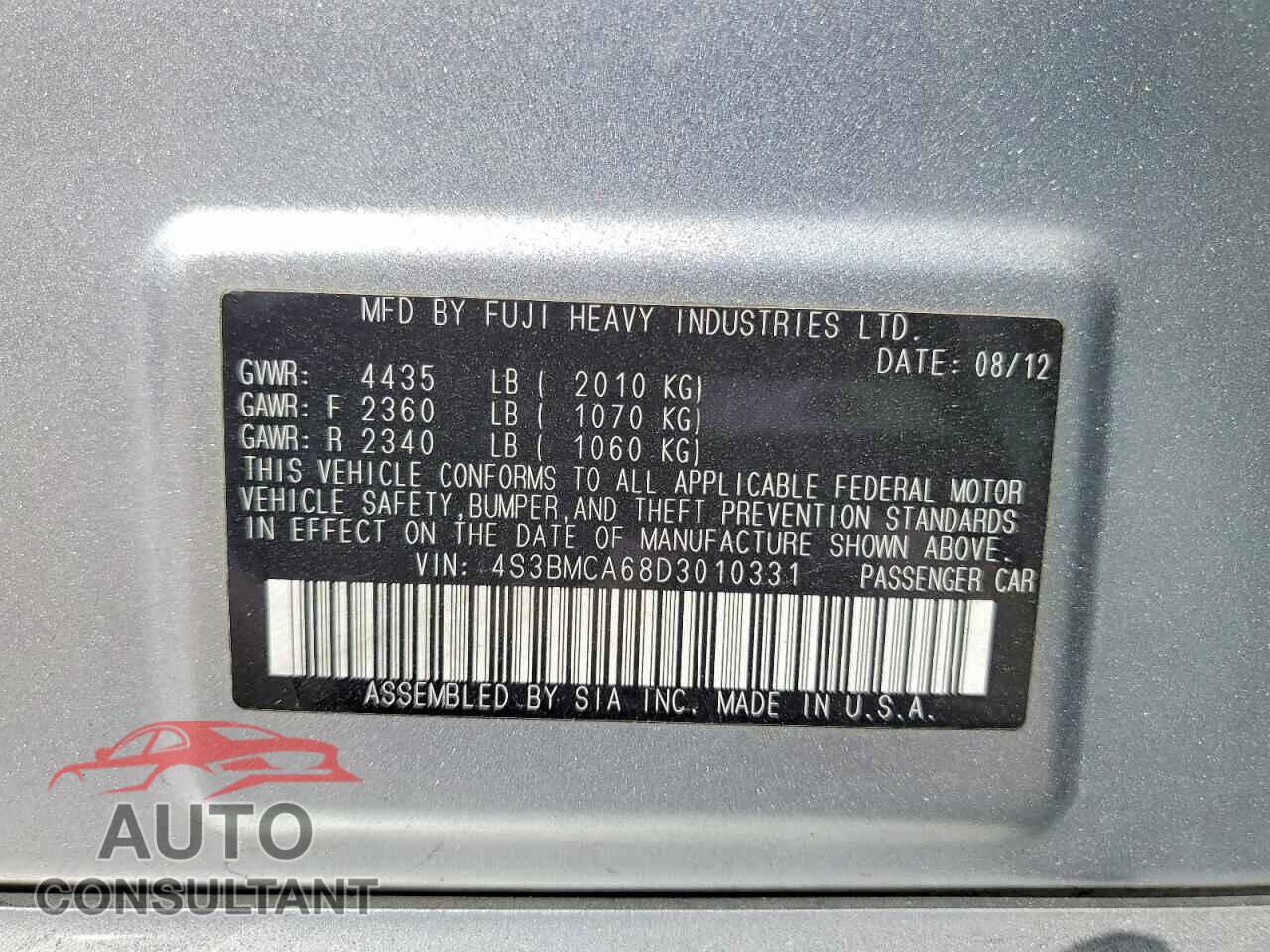 SUBARU LEGACY 2013 - 4S3BMCA68D3010331