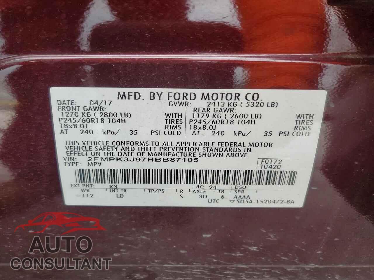 FORD EDGE 2017 - 2FMPK3J97HBB87105
