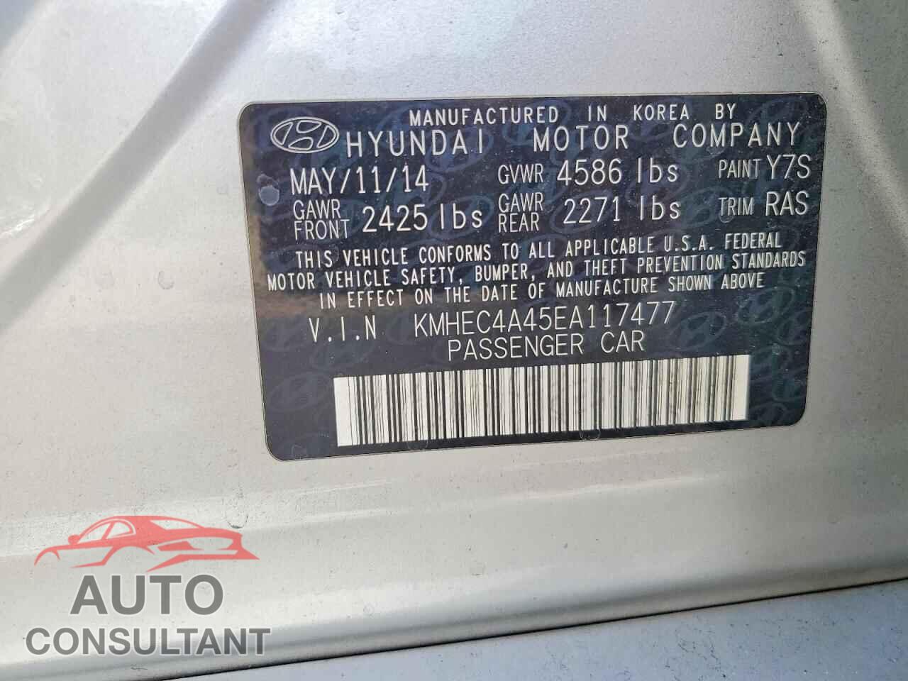 HYUNDAI SONATA 2014 - KMHEC4A45EA117477