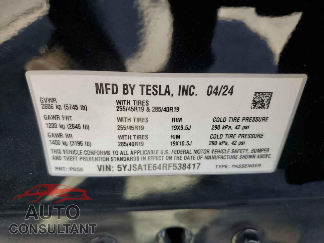 TESLA MODEL S 2024 - 5YJSA1E64RF538417