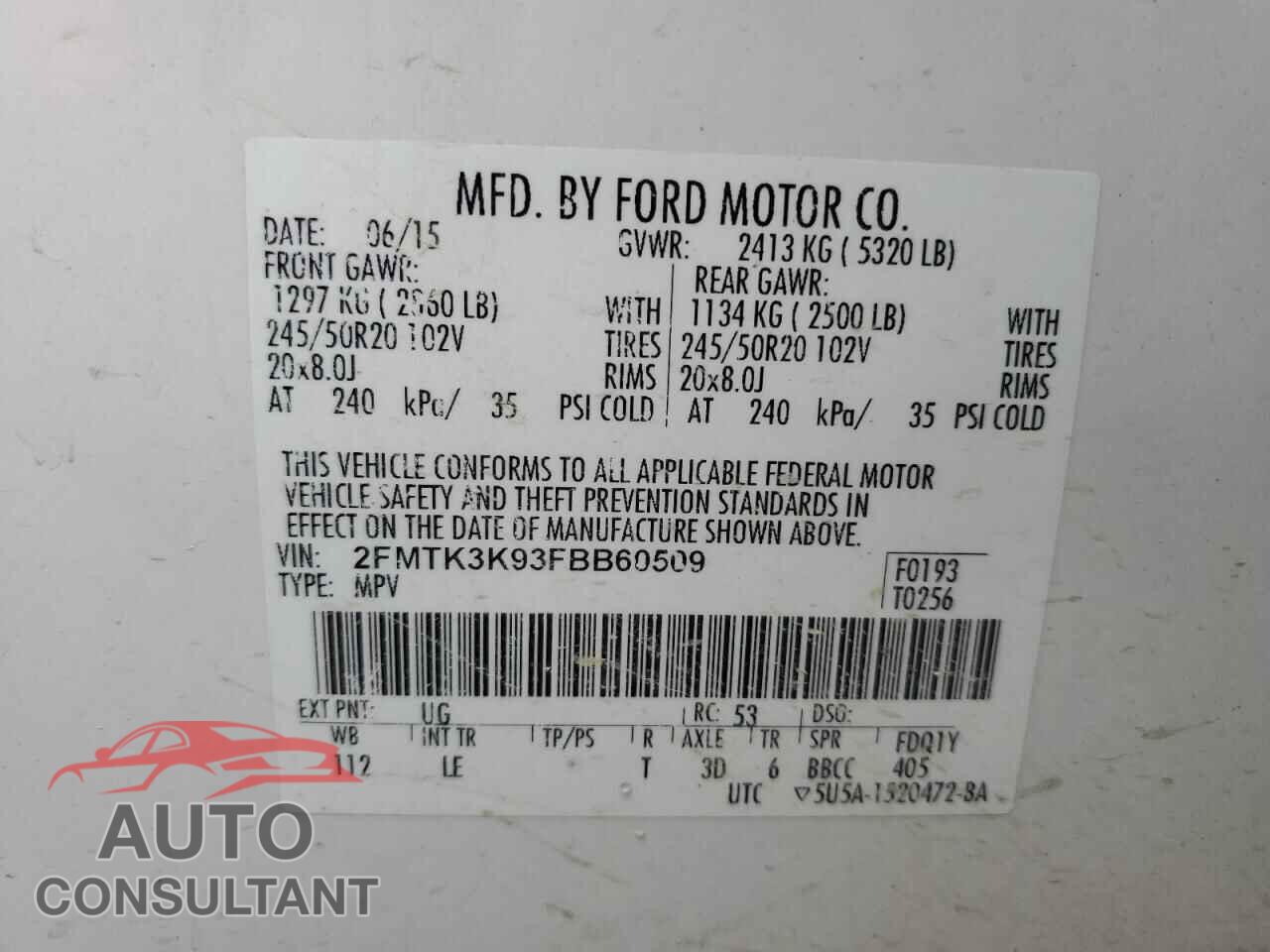 FORD EDGE 2015 - 2FMTK3K93FBB60509