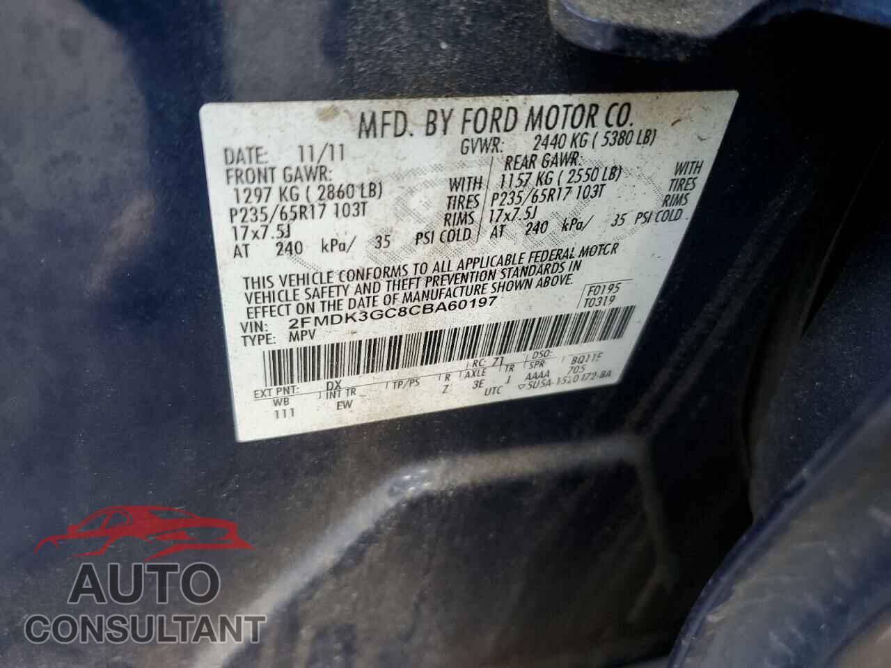 FORD EDGE 2012 - 2FMDK3GC8CBA60197