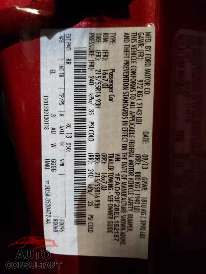 FORD FOCUS 2014 - 1FADP3F28EL152157