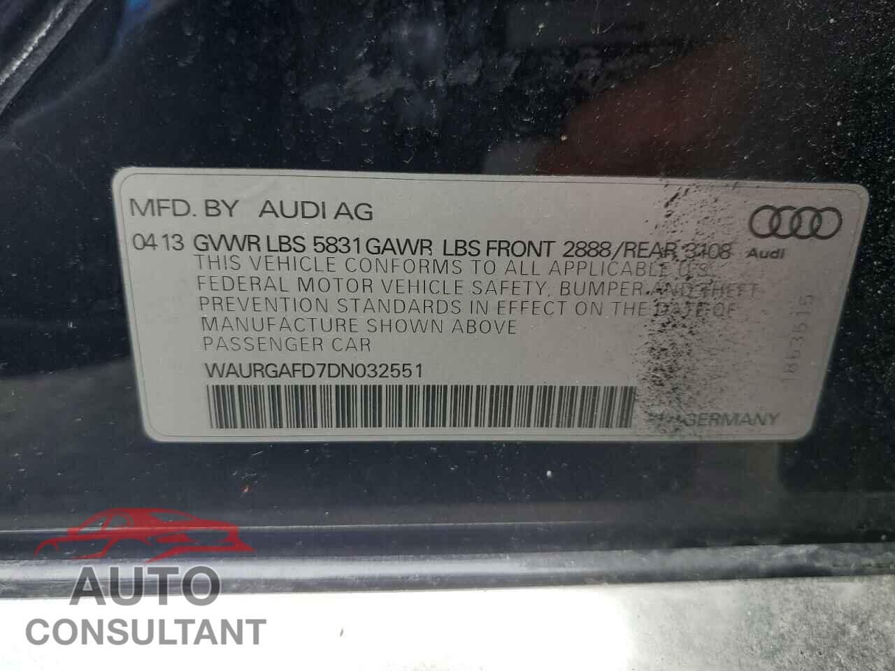 AUDI A8 2013 - WAURGAFD7DN032551
