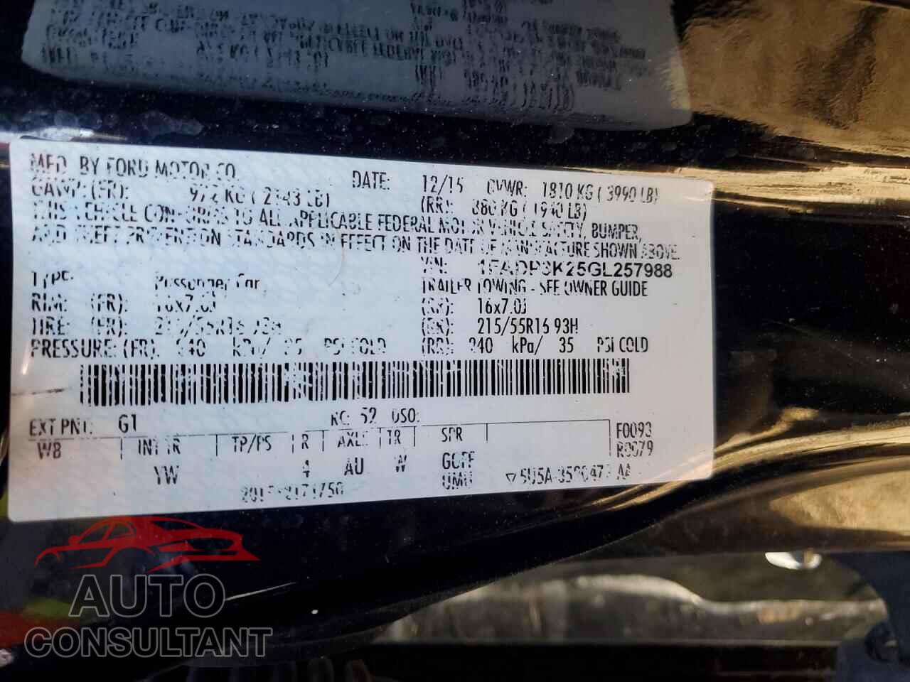 FORD FOCUS 2016 - 1FADP3K25GL257988