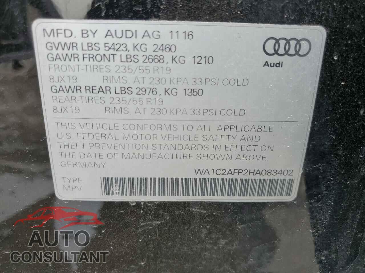 AUDI Q5 2017 - WA1C2AFP2HA083402