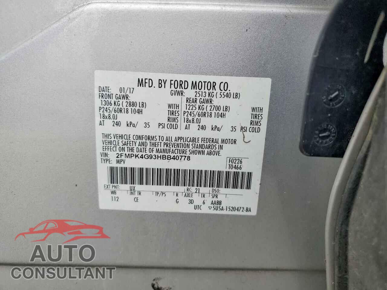 FORD EDGE 2017 - 2FMPK4G93HBB40778