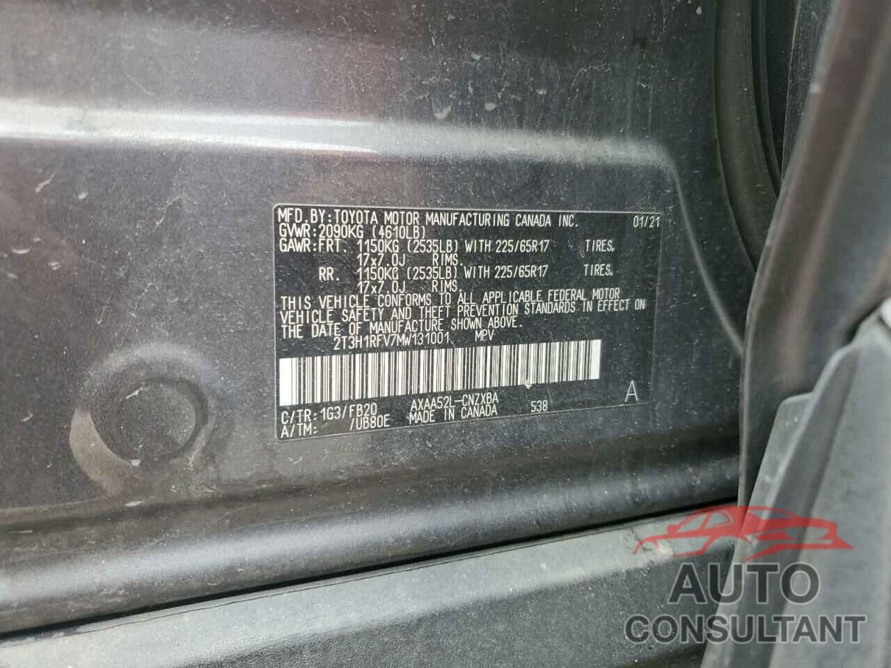 TOYOTA RAV4 2021 - 2T3H1RFV7MW131001