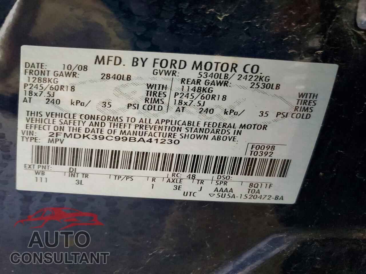 FORD EDGE 2009 - 2FMDK39C99BA41230