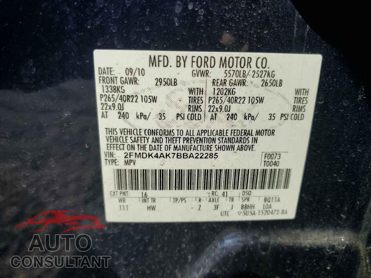 FORD EDGE 2011 - 2FMDK4AK7BBA22285