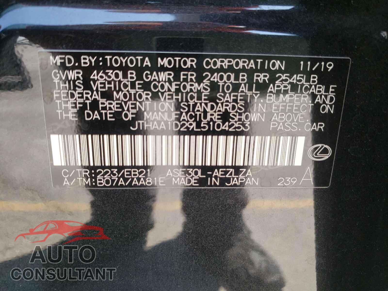 LEXUS IS 2020 - JTHAA1D29L5104253