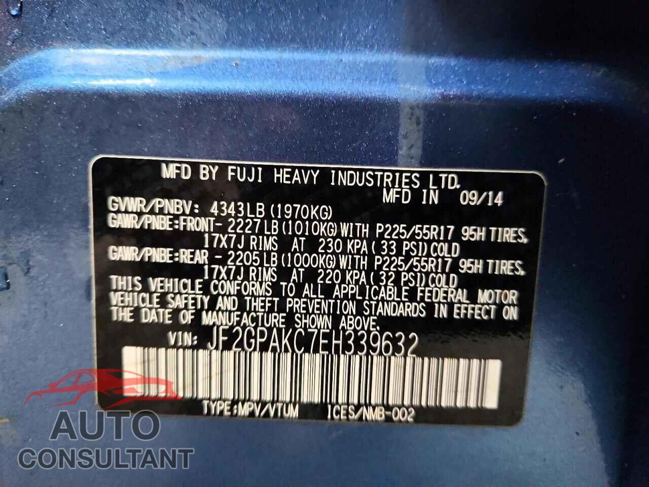 SUBARU XV 2014 - JF2GPAKC7EH339632