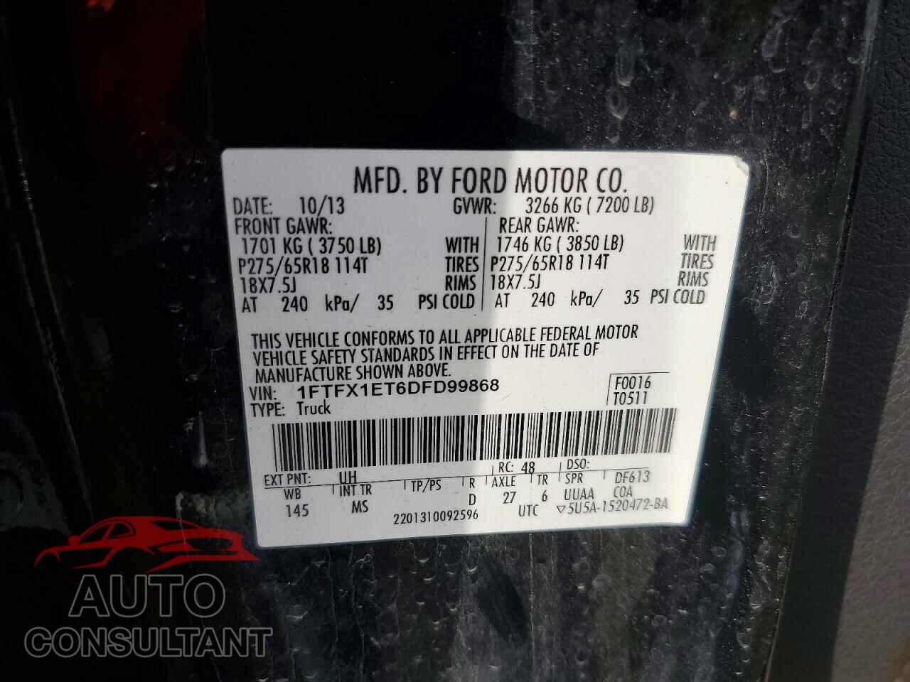 FORD F150 2013 - 1FTFX1ET6DFD99868