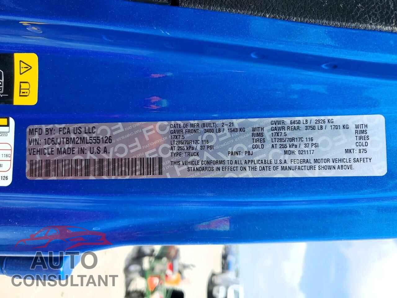 JEEP GLADIATOR 2021 - 1C6JJTBM2ML555126