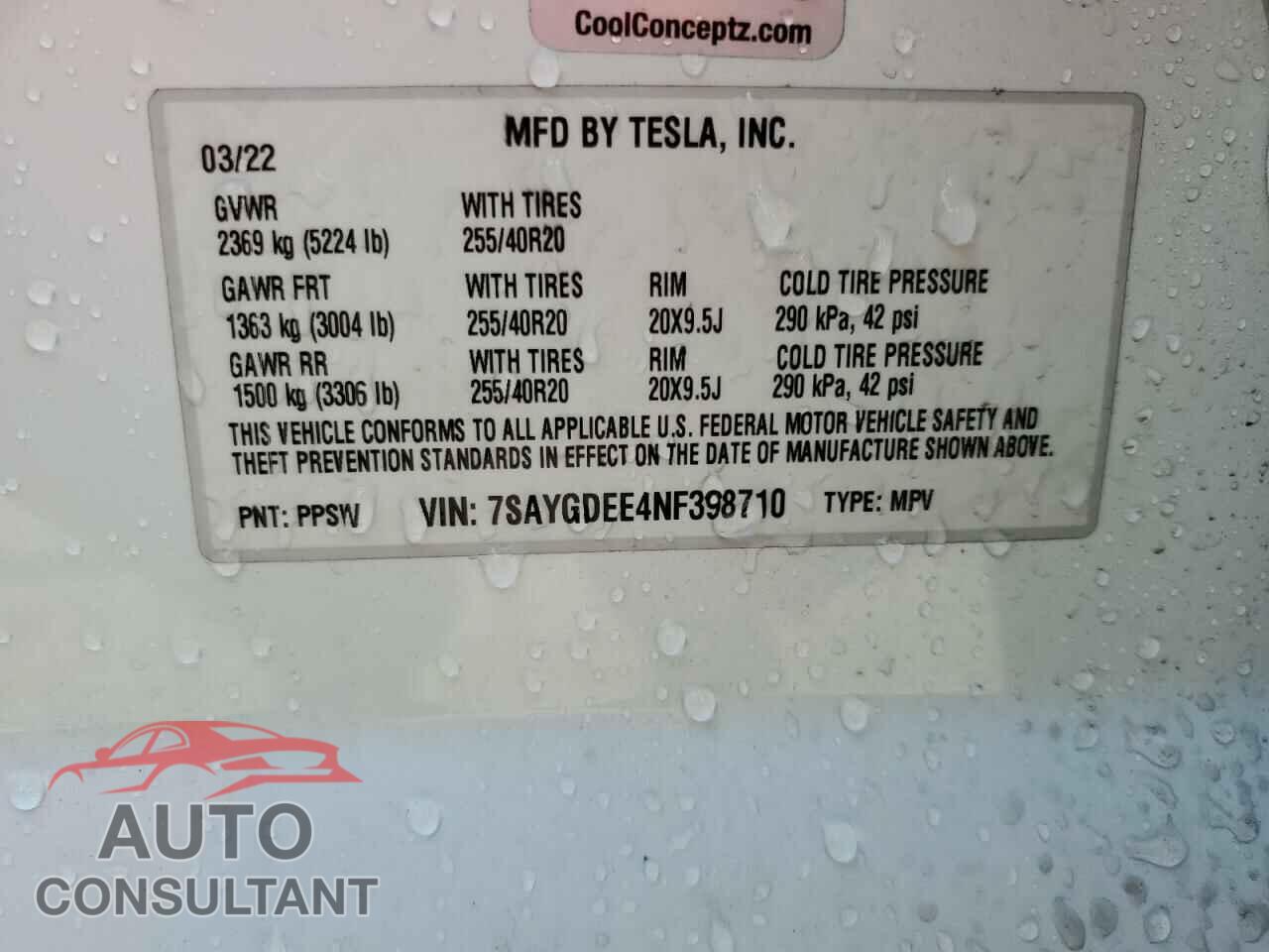 TESLA MODEL Y 2022 - 7SAYGDEE4NF398710