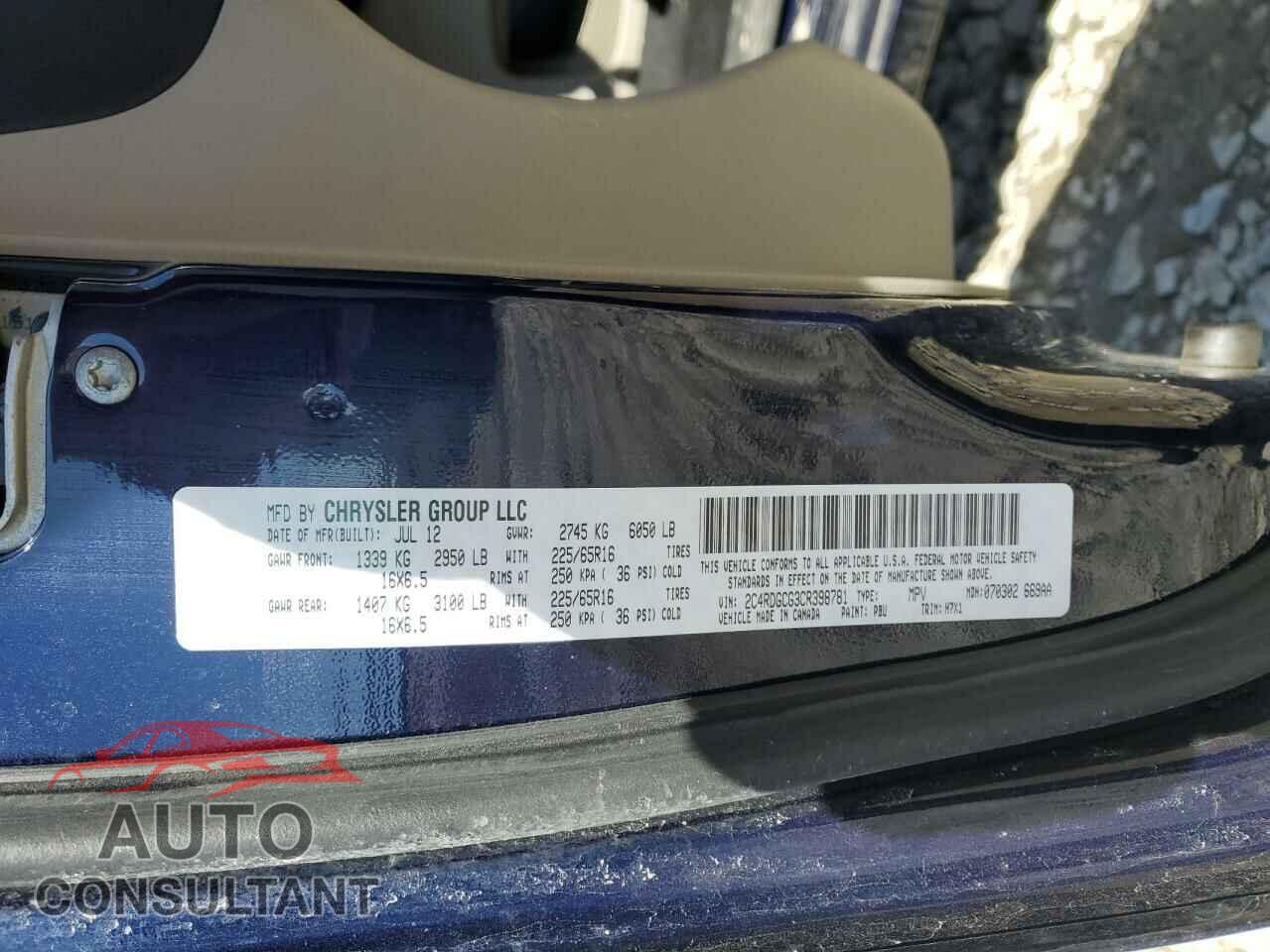 DODGE CARAVAN 2012 - 2C4RDGCG3CR398781