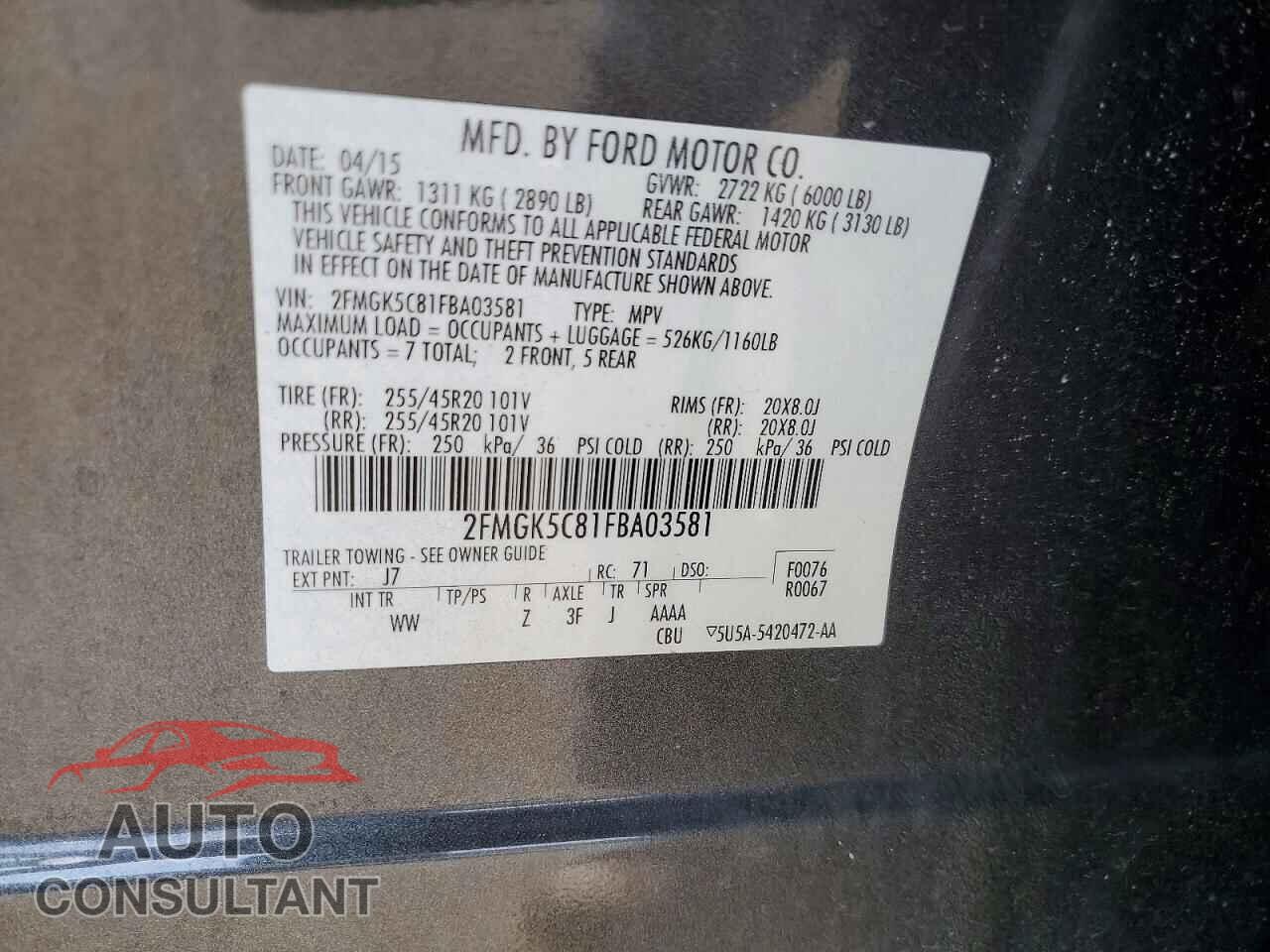 FORD FLEX 2015 - 2FMGK5C81FBA03581