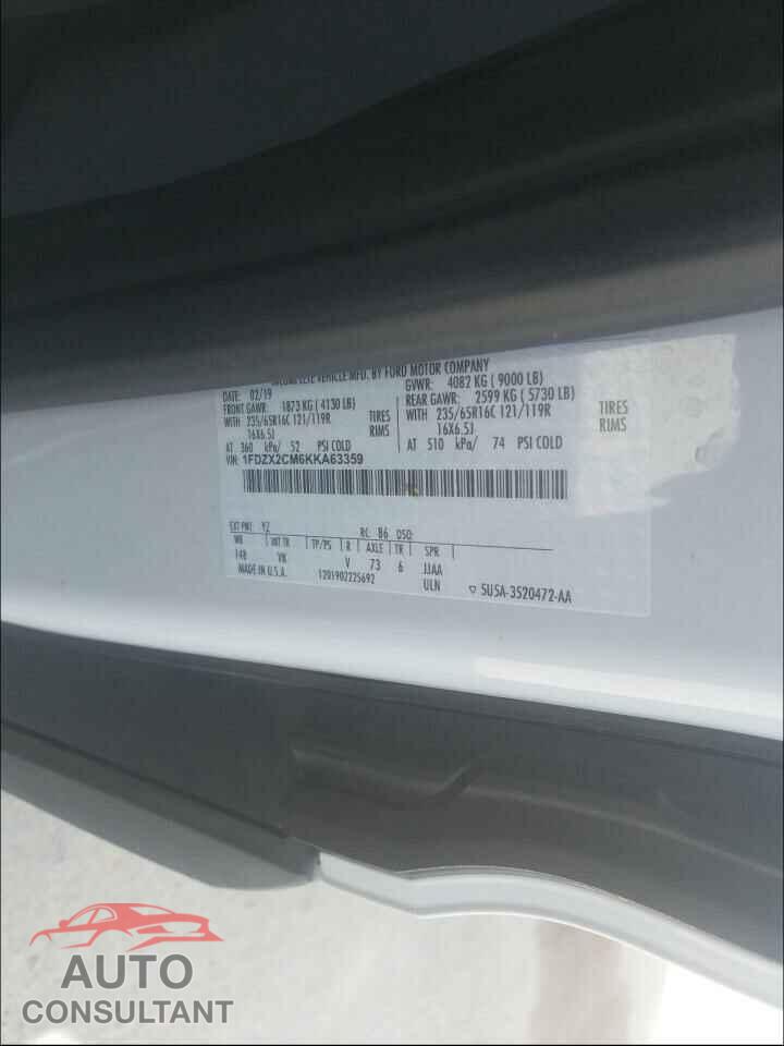 FORD TRANSIT CO 2019 - 1FDZX2CM6KKA63359