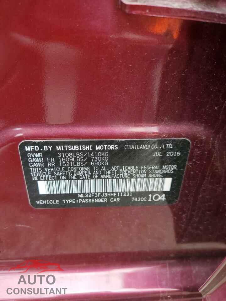 MITSUBISHI MIRAGE 2017 - ML32F3FJ3HHF11231