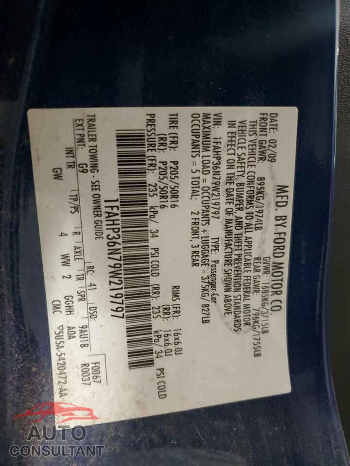 FORD FOCUS 2009 - 1FAHP36N79W219797