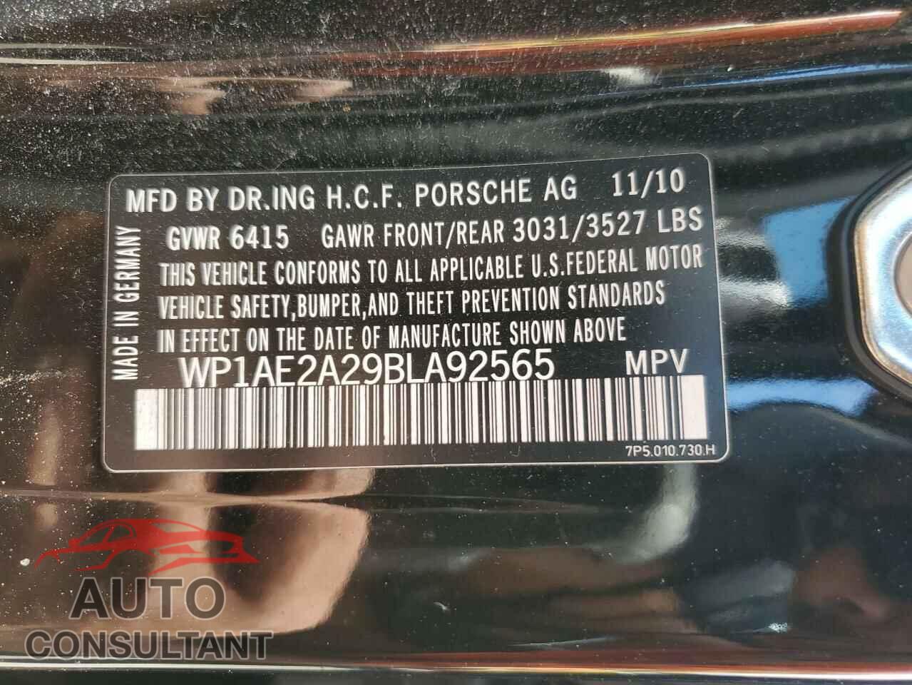 PORSCHE CAYENNE 2011 - WP1AE2A29BLA92565