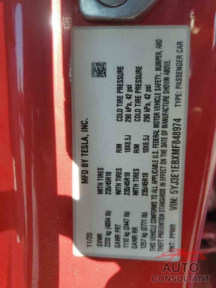 TESLA MODEL 3 2021 - 5YJ3E1EBXMF848974