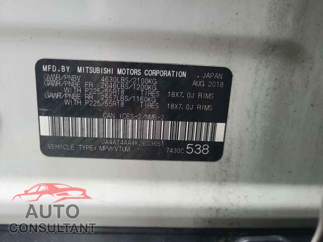 MITSUBISHI ECLIPSE 2019 - JA4AT4AA4KZ603651