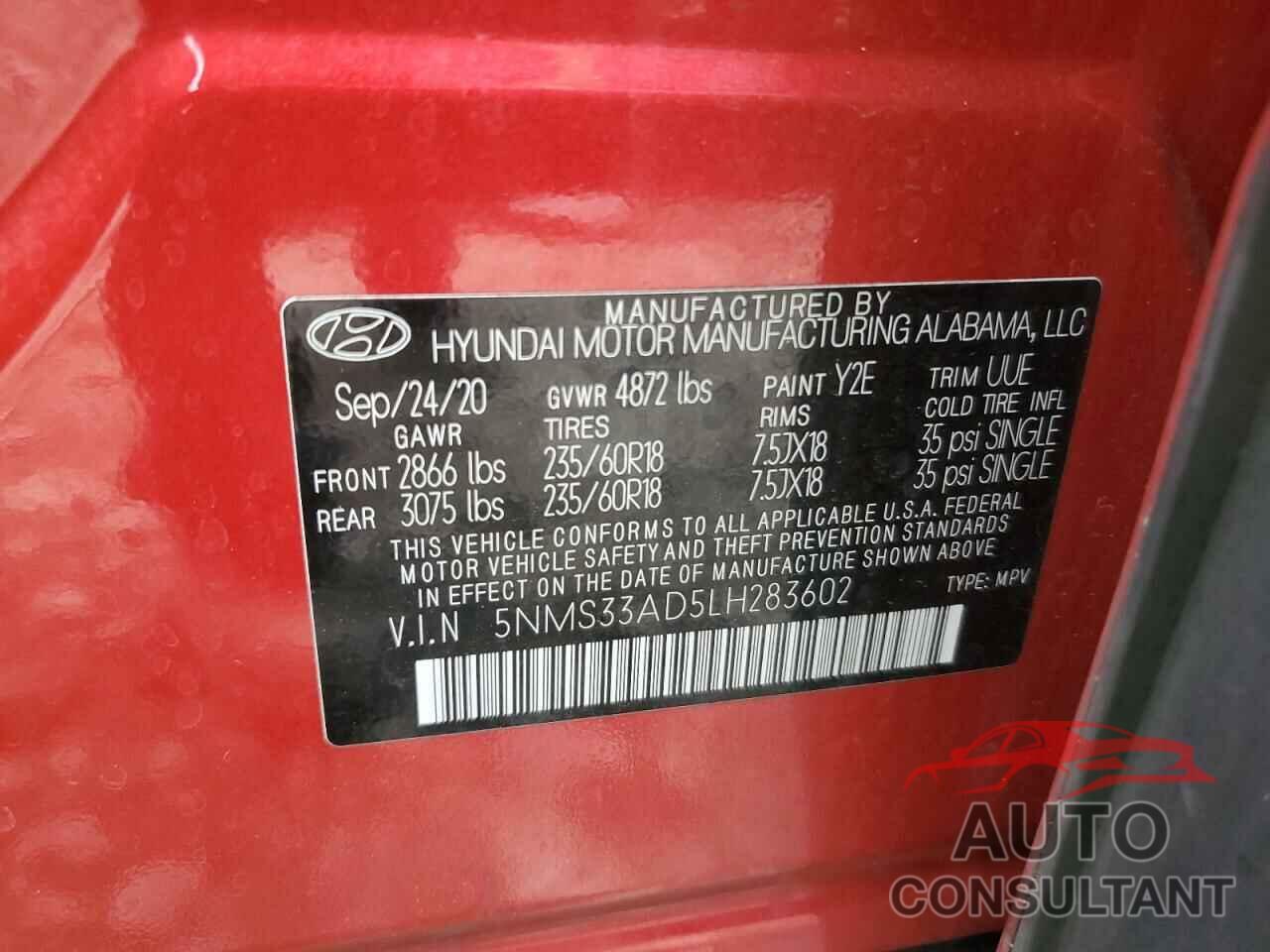 HYUNDAI SANTA FE 2020 - 5NMS33AD5LH283602
