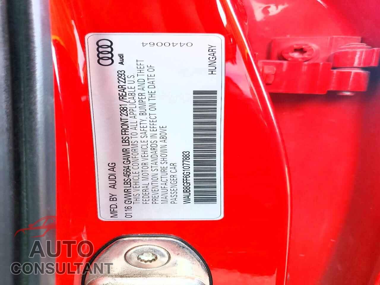 AUDI A3 2016 - WAUB8GFF6G1077883
