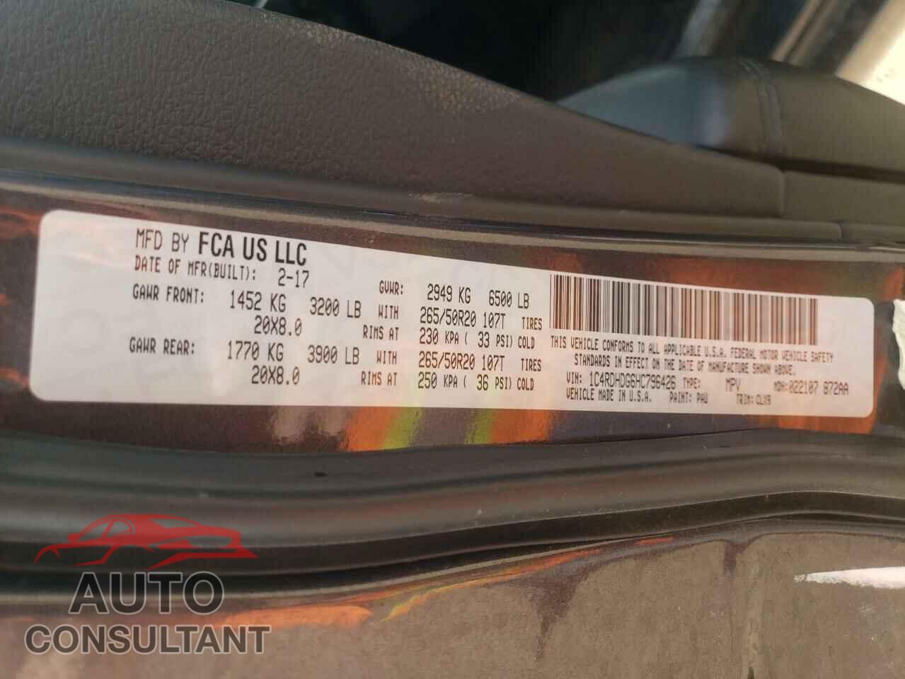DODGE DURANGO 2017 - 1C4RDHDG6HC796426