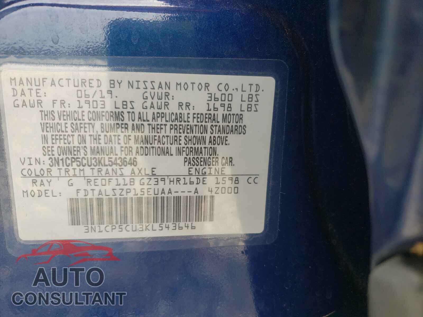 NISSAN KICKS 2019 - 3N1CP5CU3KL543646