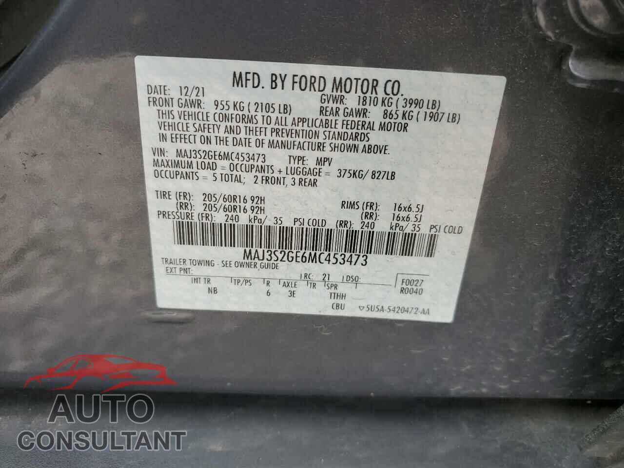FORD ECOSPORT 2021 - MAJ3S2GE6MC453473
