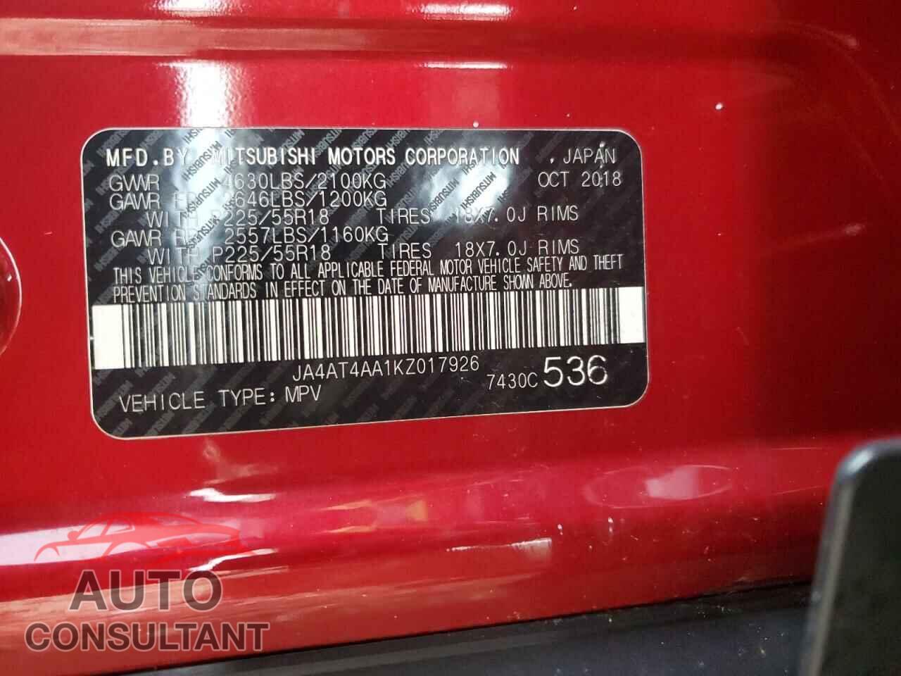 MITSUBISHI ECLIPSE 2019 - JA4AT4AA1KZ017926