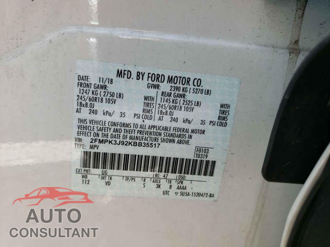 FORD EDGE 2019 - 2FMPK3J92KBB35517