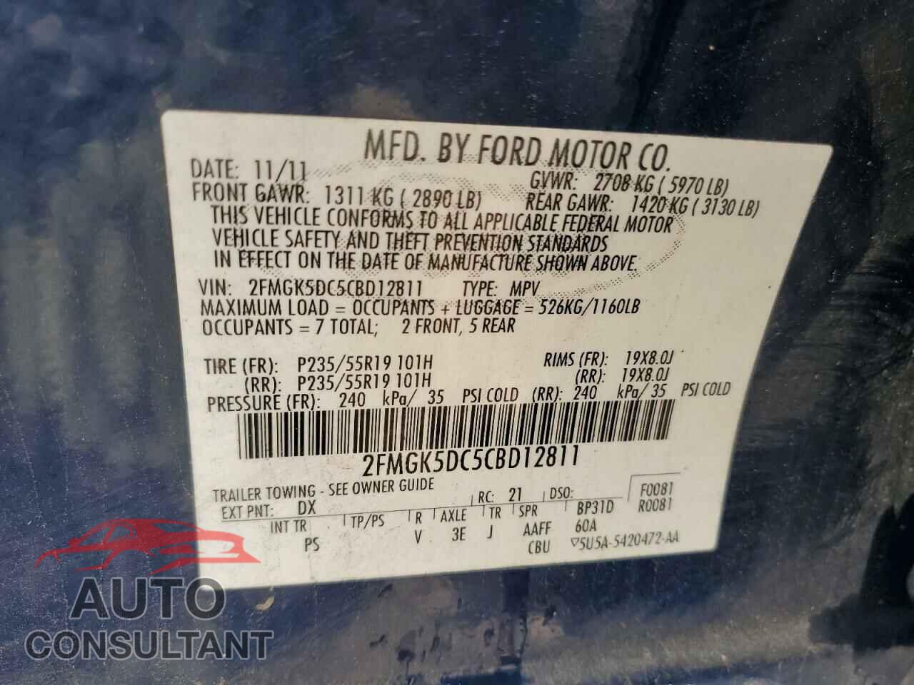 FORD FLEX 2012 - 2FMGK5DC5CBD12811